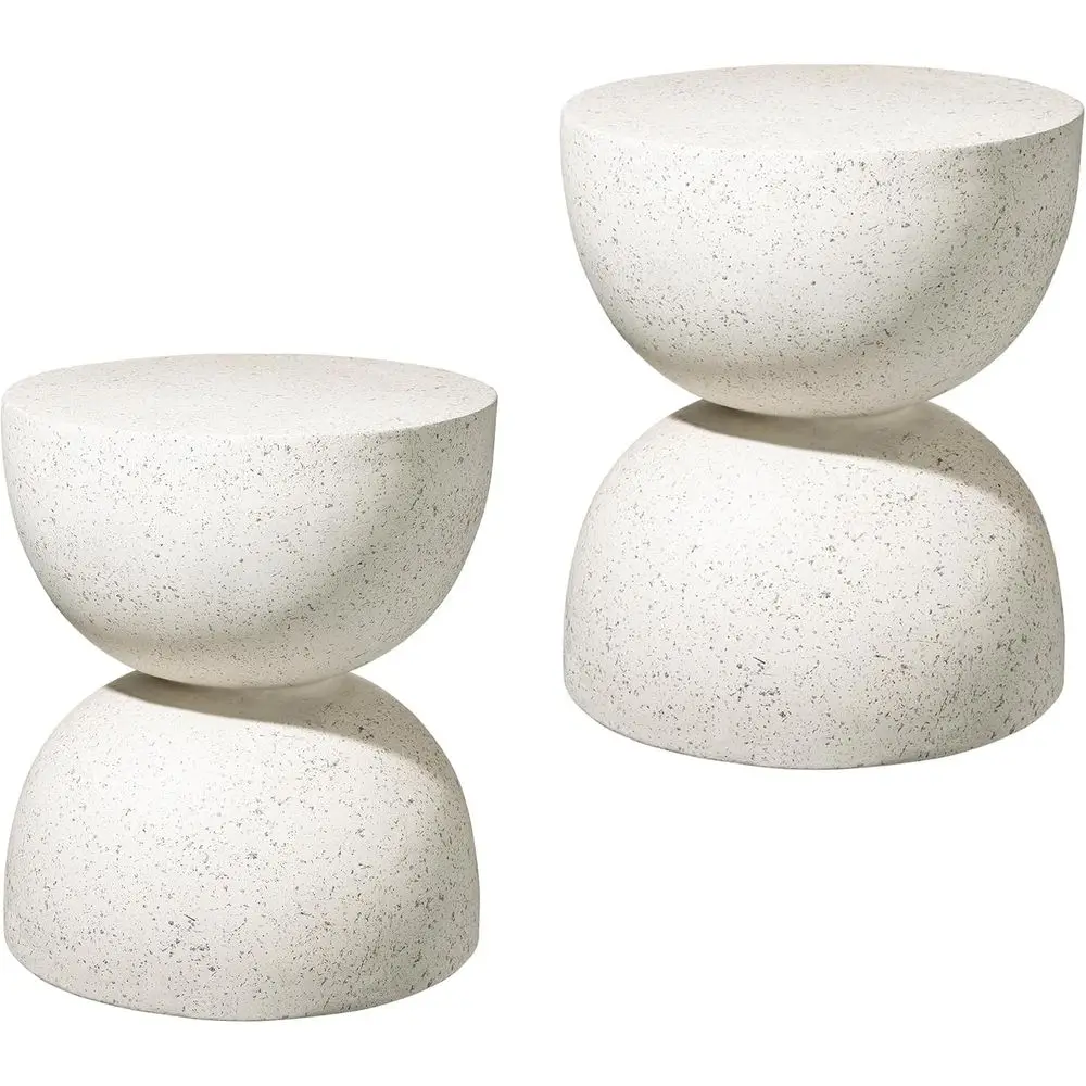 

Set of 2 Outdoor Side Tables, Durable Patio Garden Stool, White, 17.75 High