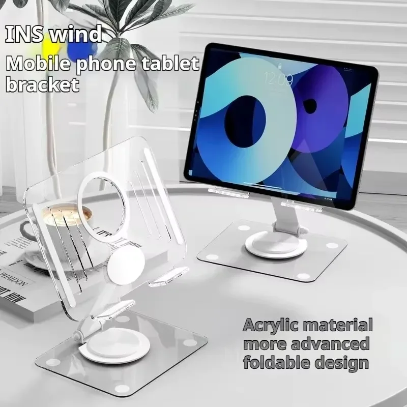 360° Rotating Adjustable Metal Acrylic Phone Stand, Foldable Tablet Holder with Stable Base for Desk, Study & Live Streaming