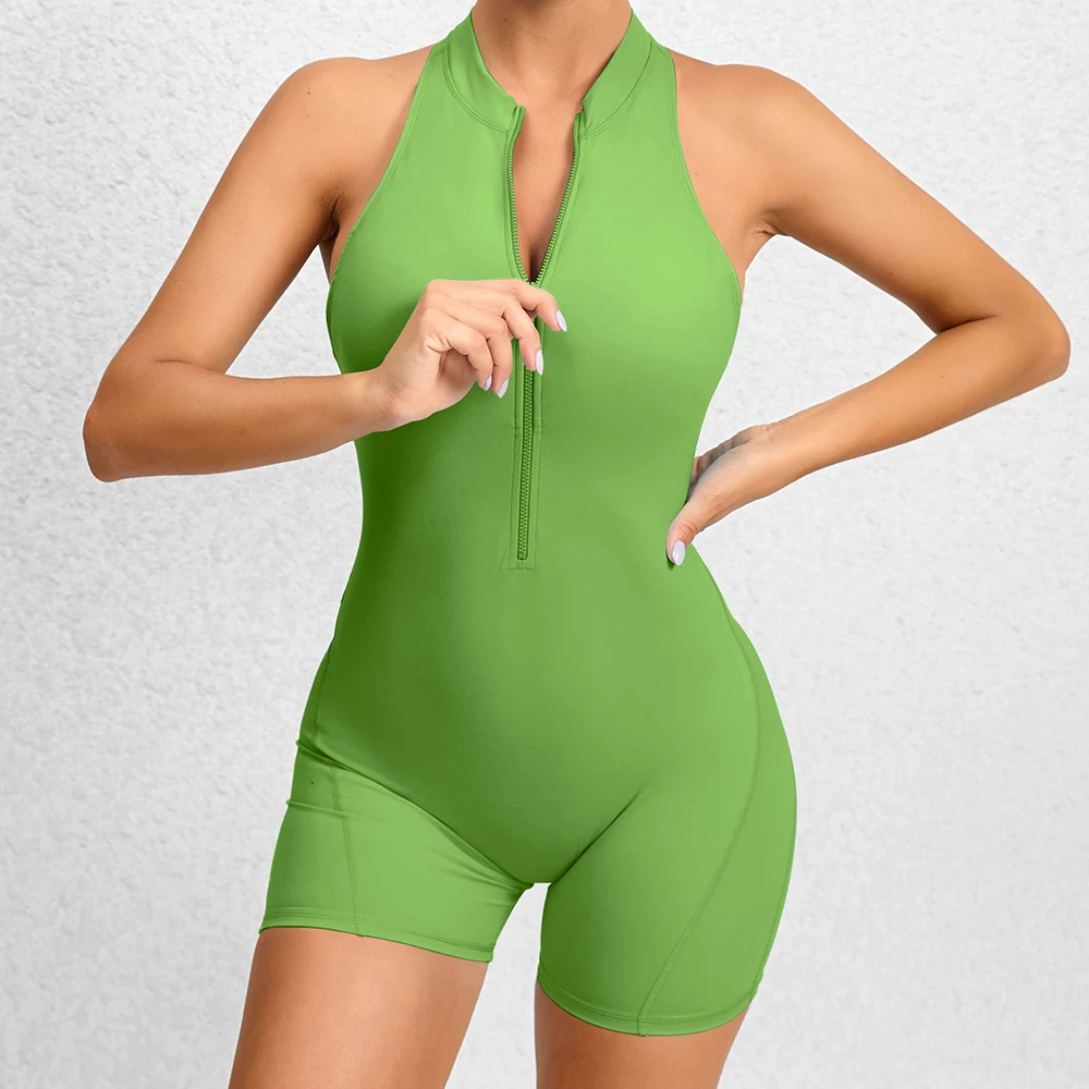 

Zipper Short Sleeve Jumpsuit Yoga Set Women's Jumpsuits Gym Push Up One-Piece Suit Workout Clothes Fitness Bodysuit Sportswear