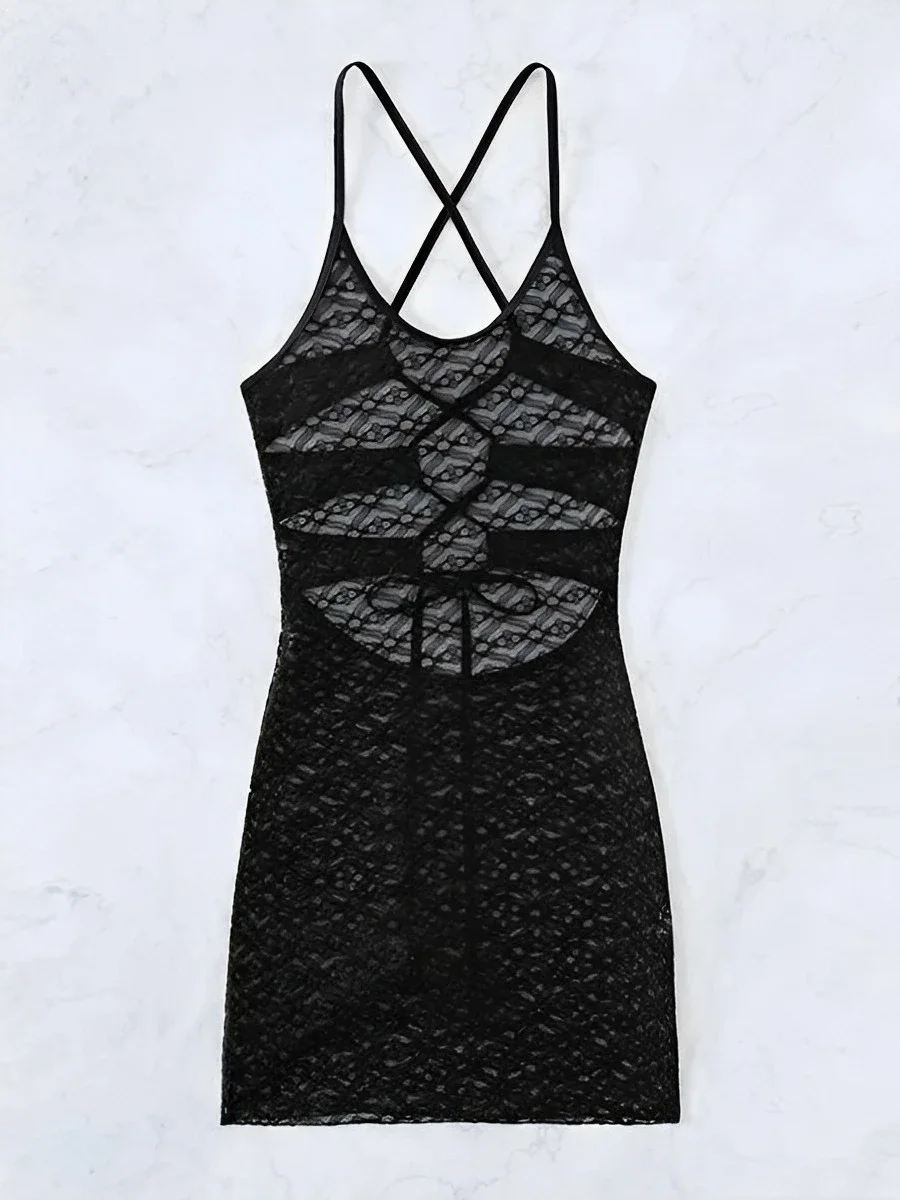 Hollow Out Drawstring Sexy Halter Bikini Cover Up 2025 Women Black Beach Skirt Swim Dress Bathing Suit Swimsuit Swimwear