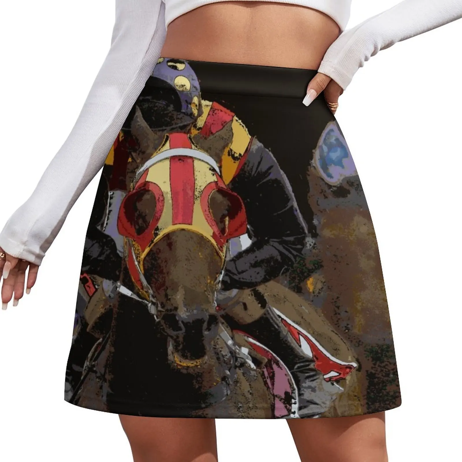 Horse Racing on a Film Strip Mini Skirt korean luxury clothing Clothing female