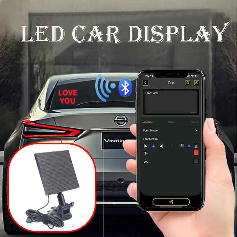 Led Display Op Auto Achterruit Mobiele Telefoon App Bediening Aangepaste Tekst Programmeerbaar Full Color Expressie Paneel Reclamescherm