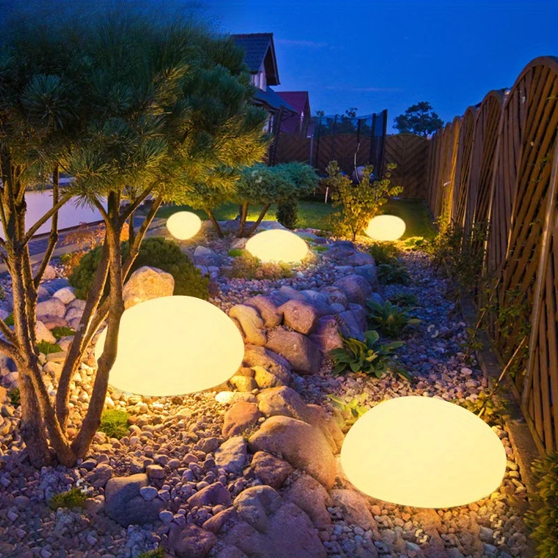 1pc Solar Stone Lights, Artificial Pebble Lights, Large Size Stone Lights, Outdoor Color Changing Landscape Lights