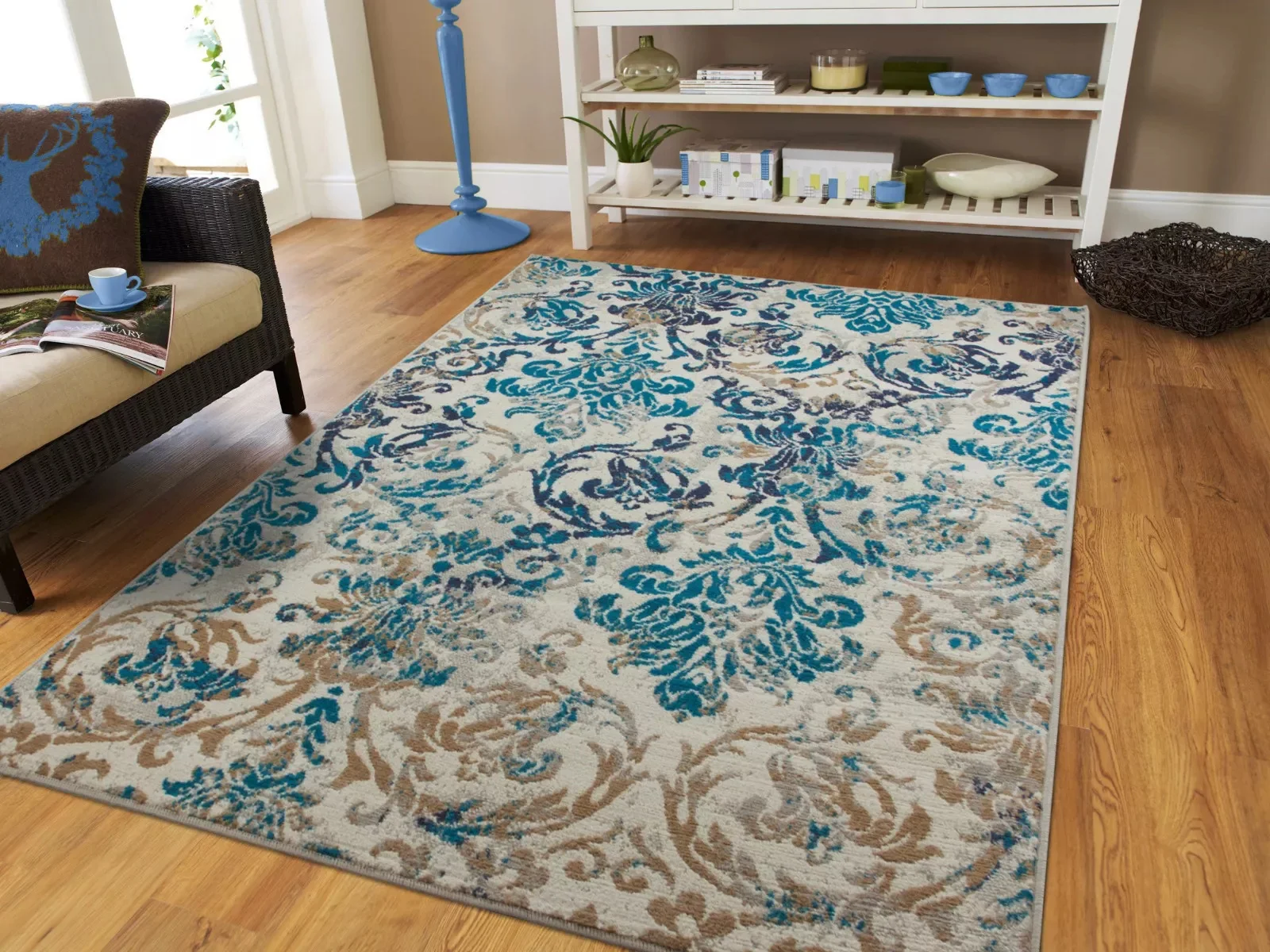 Blue Modern Large Area Living Room Carpet Chrysanthemum Pattern Bedroom Decor Rugs Living Room Bedroom Entrance Doormat Bath