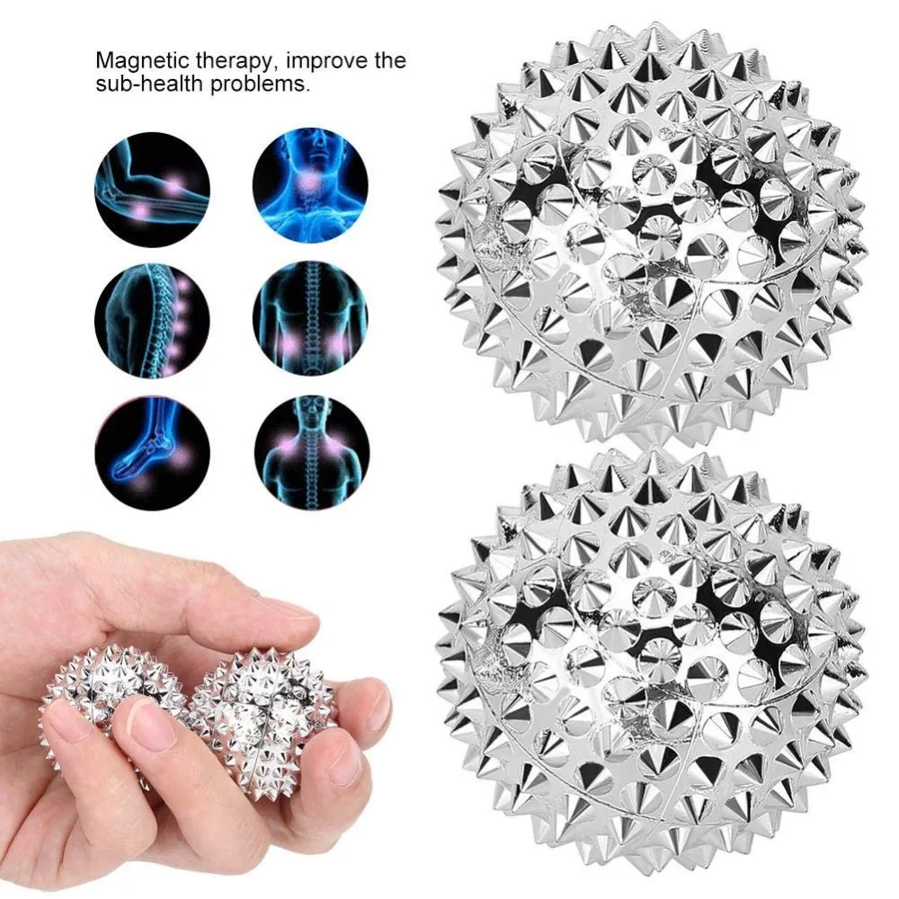 2Pcs Spiky Massage Ball Magnetic Massage Silver Acupuncture Ball Hand Exercise Squeeze Balls for Pain Pressure, Stress Relief