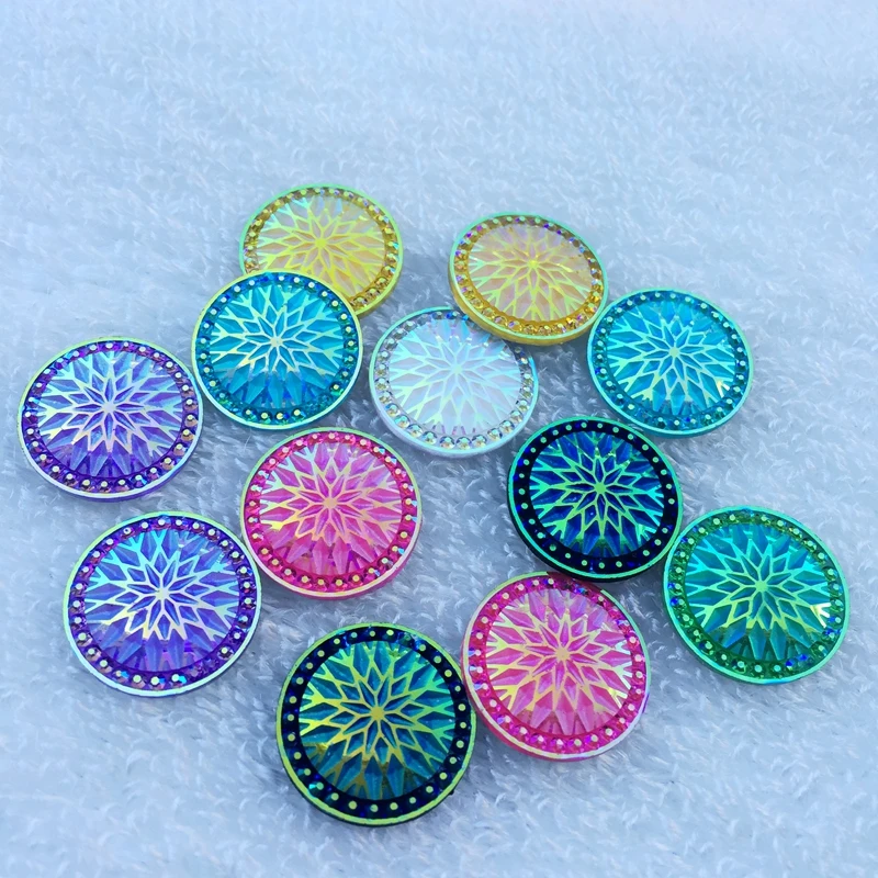 100PCS 20mm Round Flatback Rhinestone Crystal AB Color Base DIY Garment Accessories -E07*5