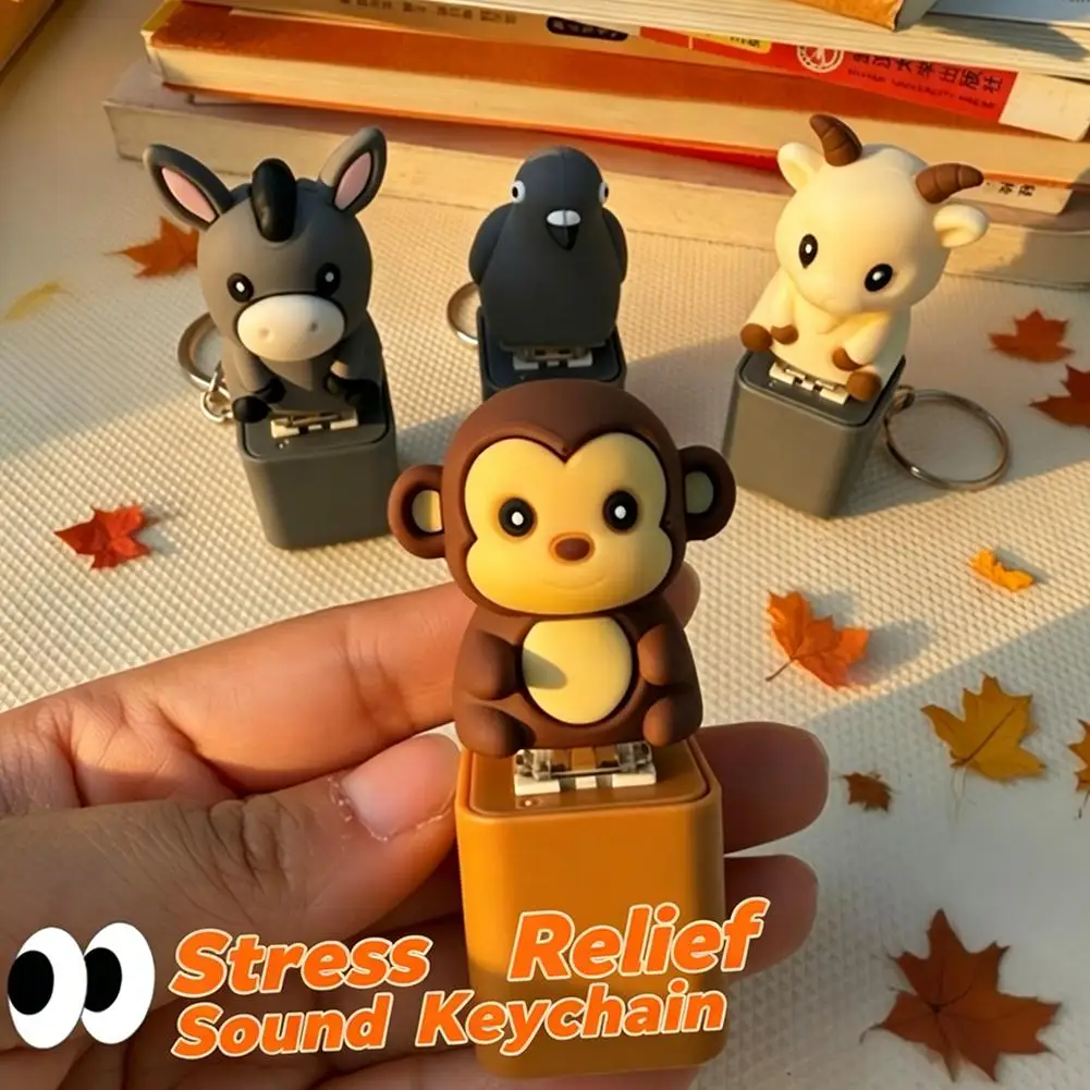 Flash Effects Monkey Button Keychain with LED Colorful Lights Pigeon Voice Key Ring Fidget Donkey Lamb Sounds Pendant