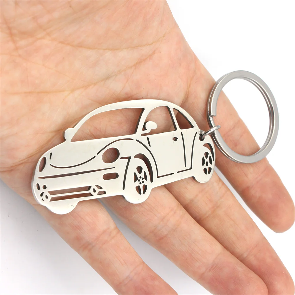 Fashion Beetle Car Design Keychain Stainless Steel Car Keychains Keyrings Jewelry for Friend Family Gift