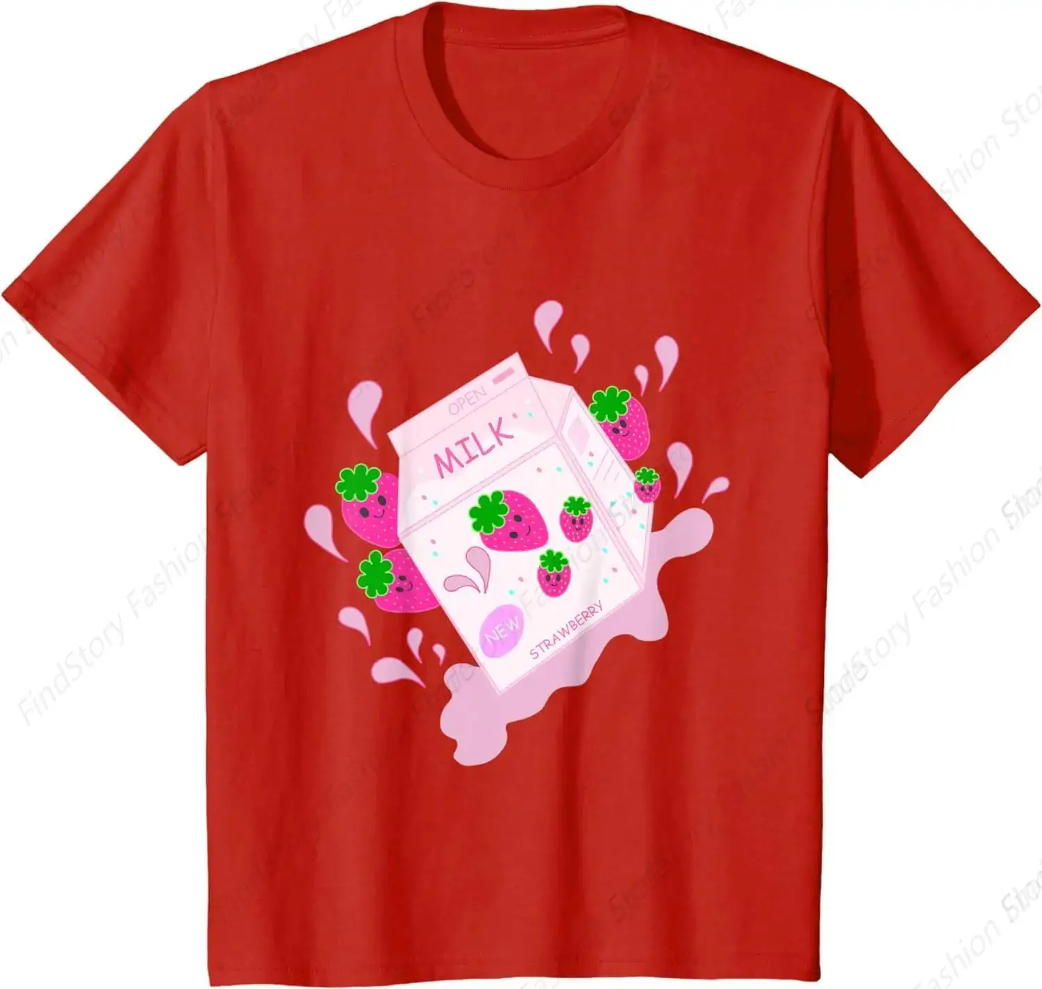 Splash Strawberry Milk Shake Carton T-Shirt for Men Washed Cotton Vintage Short Sleeve Crew Neck Clothing Fashion Streetwear