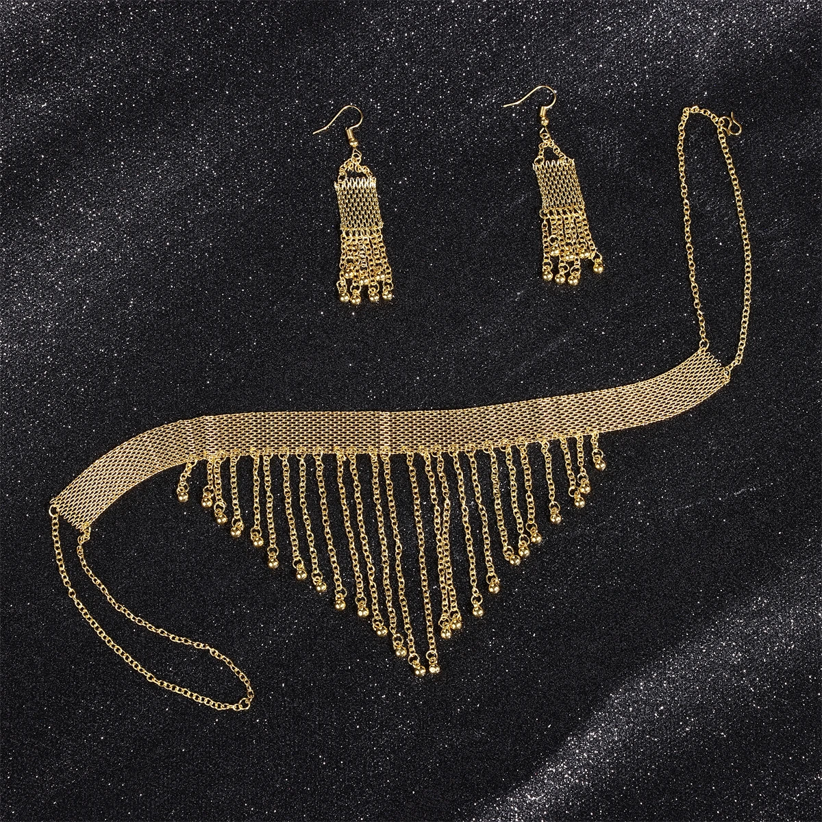 

Bridal Jewelry Set Fringe Pendant Gold-Plated Necklace Earrings Women Party Wedding Accessories