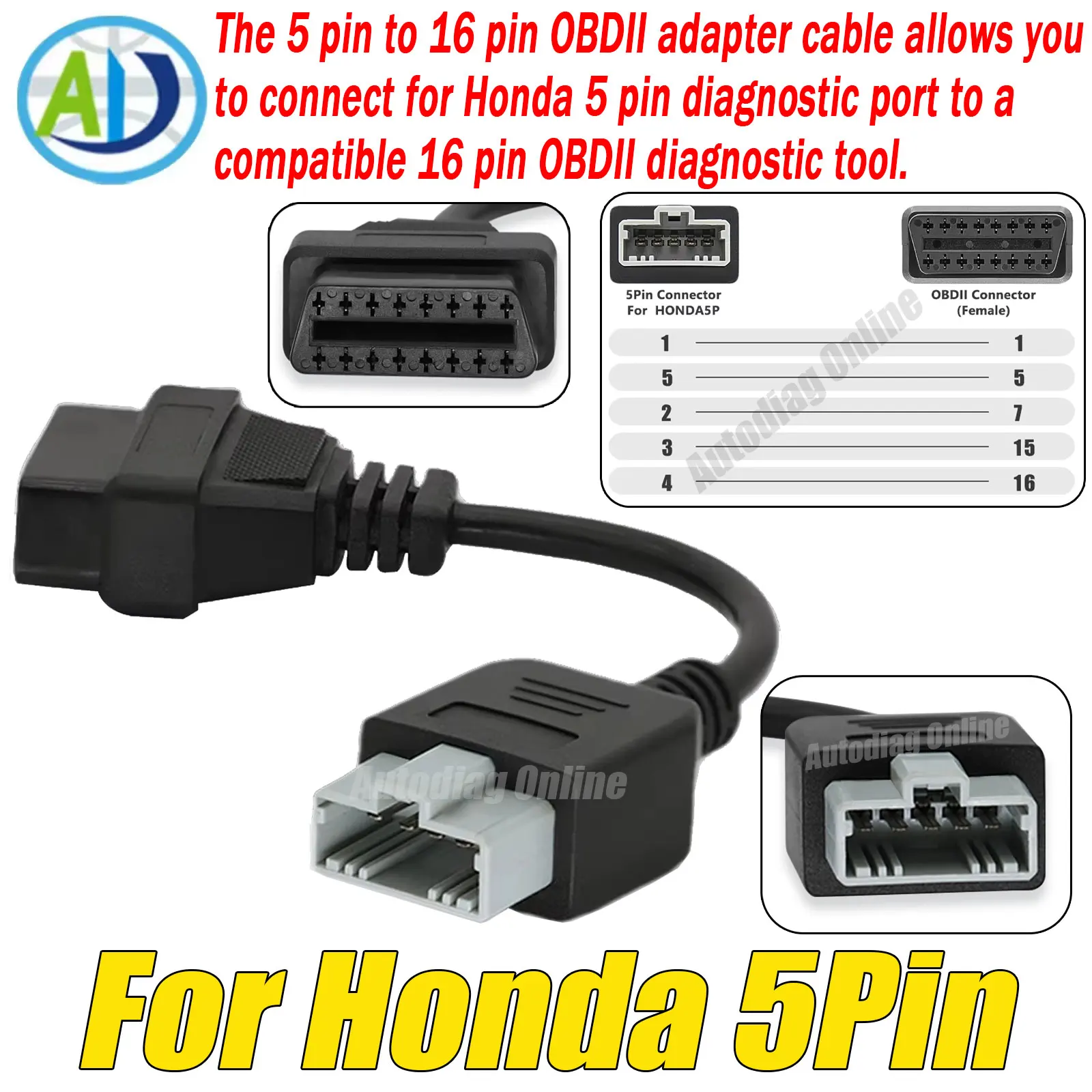 

OBD2 диагностический кабель для Honda 5-контактный автомобильный диагностический кабель 5-контактный до 16-контактный автоматический диагностический разъем сканирования для автомобильного сканера HONDA