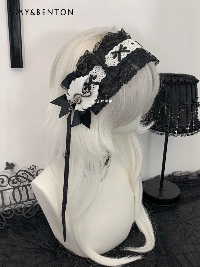 اليابانية الأصلية لوليتا Harajuku نمط القوطية المرقعة هيرباند الألغام سلسلة ثقافة فرعية مقوس دانتيل الثقيلة الحرفية لطيف Headbands #2