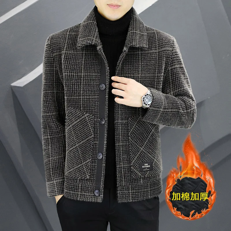 2024 Autumn/Winter New Woolen Coat Men\'s Short Korean Edition Casual Fashion Jacket with Thick Velvet and Warm Woolen Coat