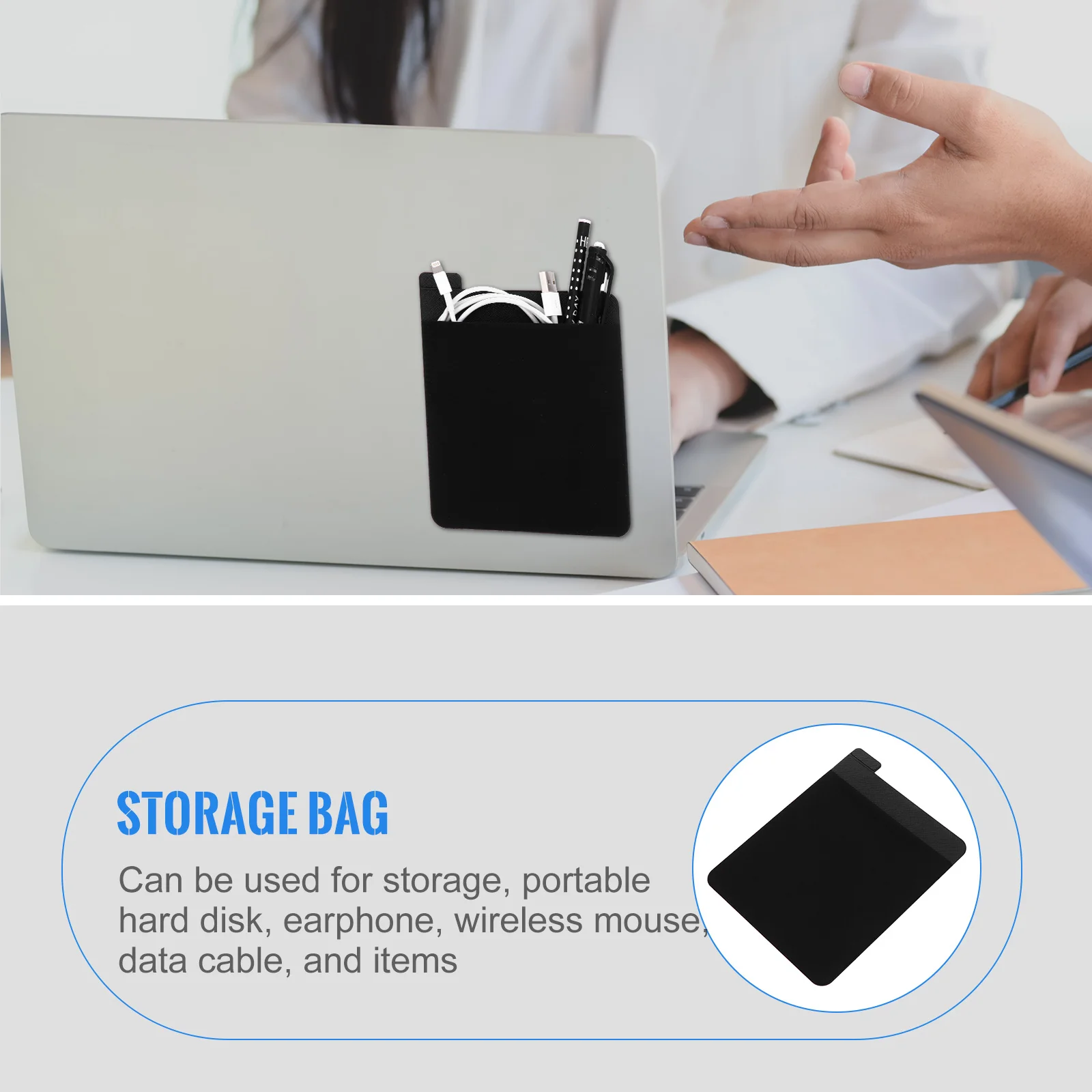 

1Pcs Stick-on Laptop Organizer Storage Bag Elastic Seamless Thin for Mouse Hard Drive Earphone Cable Holder Wireless Mouse Bag
