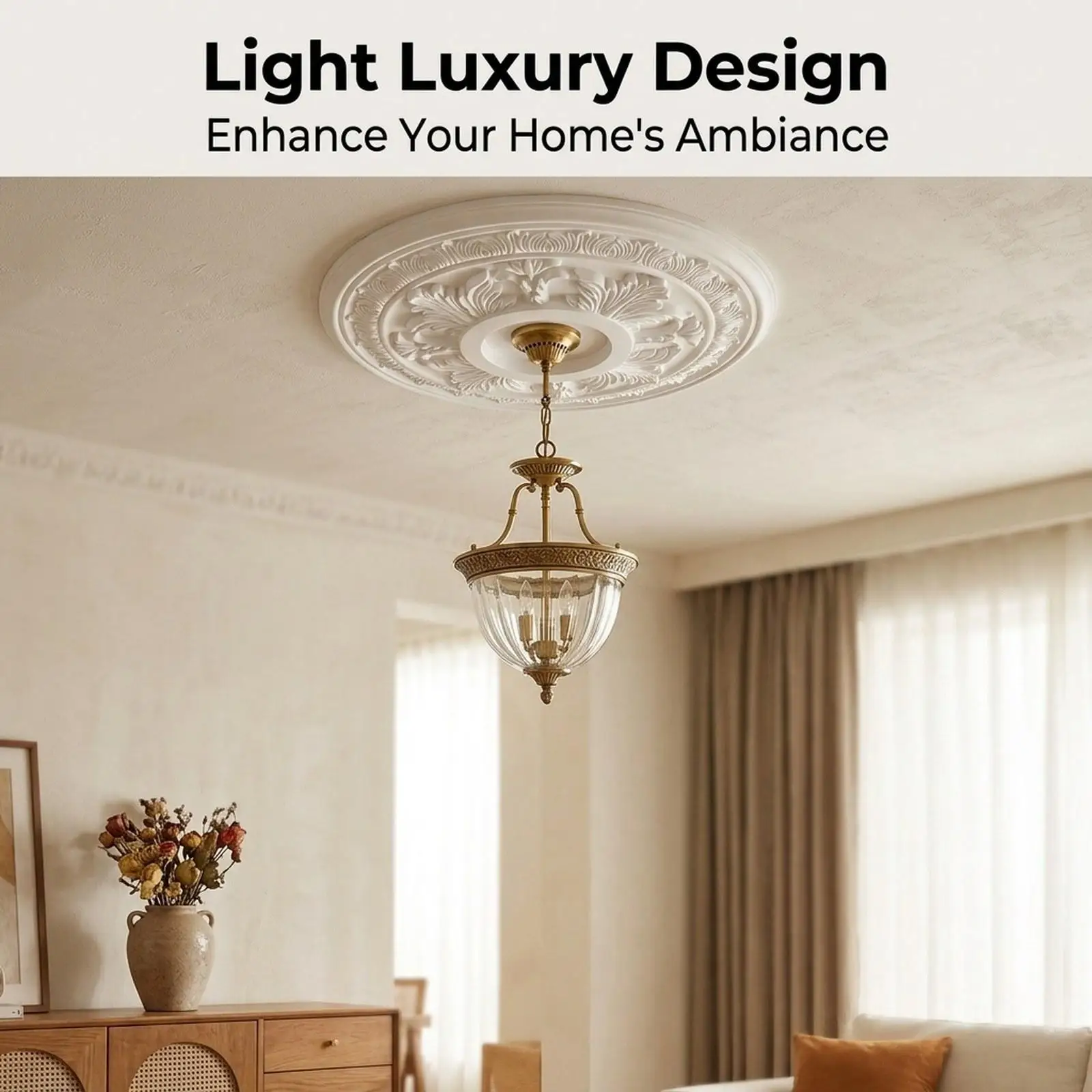 Large PU Ceiling Medallion Decorative Base Plate for Ceiling Fan and Pendant Light Installation