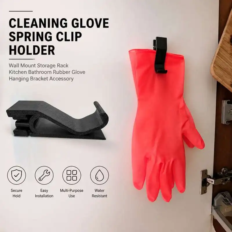 Kitchen Bathroom Wall Hanging Spring Clamp Holder For Rubber Cleaning Gloves Storage Rack Organizer Bracket