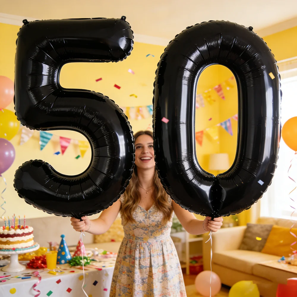 2 Stück 40 Zoll Große Schwarze Zahlen-Folienballons Geburtstagsparty-Dekorationen für Erwachsene und Kinder 10 11 12 18 20 25 30 45 50 60 Jahre Alt Zubehör – Detail 3