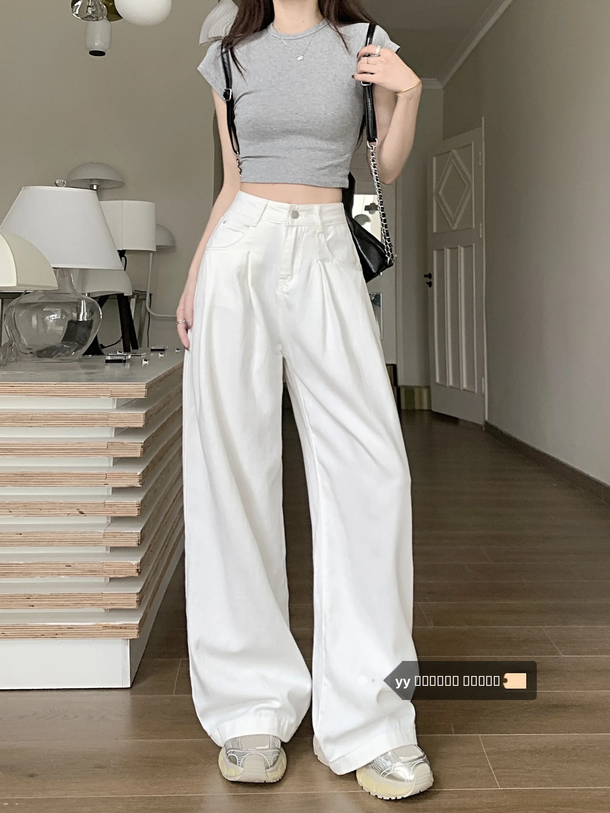 

Свободные широкие джинсы с высокой талией, женские осенние 2023, новые невидимые леггинсы со сложенным подолом в американском стиле