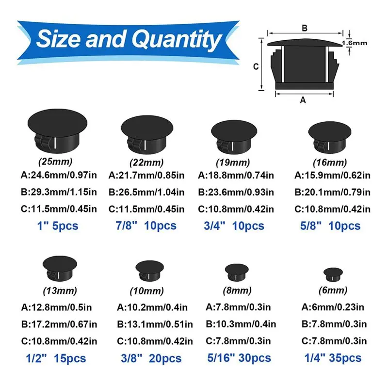 AFOURT-Furniture Cabinet Insert End Caps 135Pcs 8 Sizes Nylon Plastic Hole Plugs Round Drill Hole, Industrial Hardware& Plugs