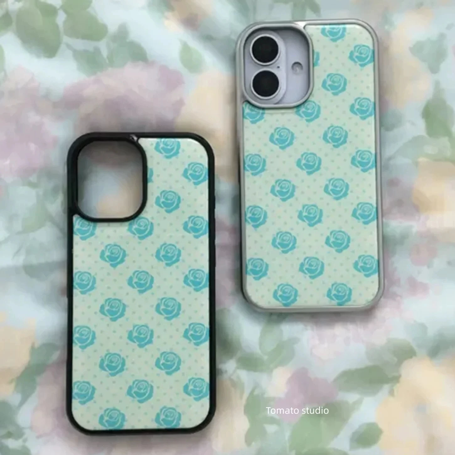 Korean Ins Green Polka Dots Full Screen Roses Phone Case For Samsung Galaxy S23FE S24 PLUS S25 ULTRA S26 EDGE Drip Glue Cover