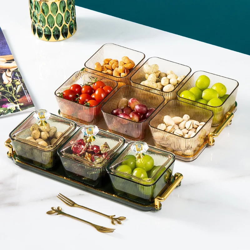 

Light Luxury Divided Plastic Nut Tray Snack Plate Candy Container For Household Living Room Commercial Bar KTV Snack Fruit Dish