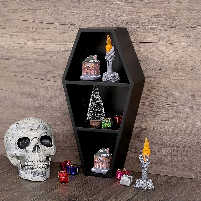 

Dark air shelf Family Ghost Gothic decor Black floating wooden shelf shelf Wall hangers Clutter storage wall hangers