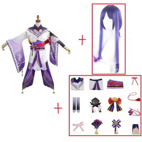 Raiden Shogun Cosplay Costume Genshin Impact Wig Purple Long Hair Halloween Costumes Full Set Genshin Baal Shougun