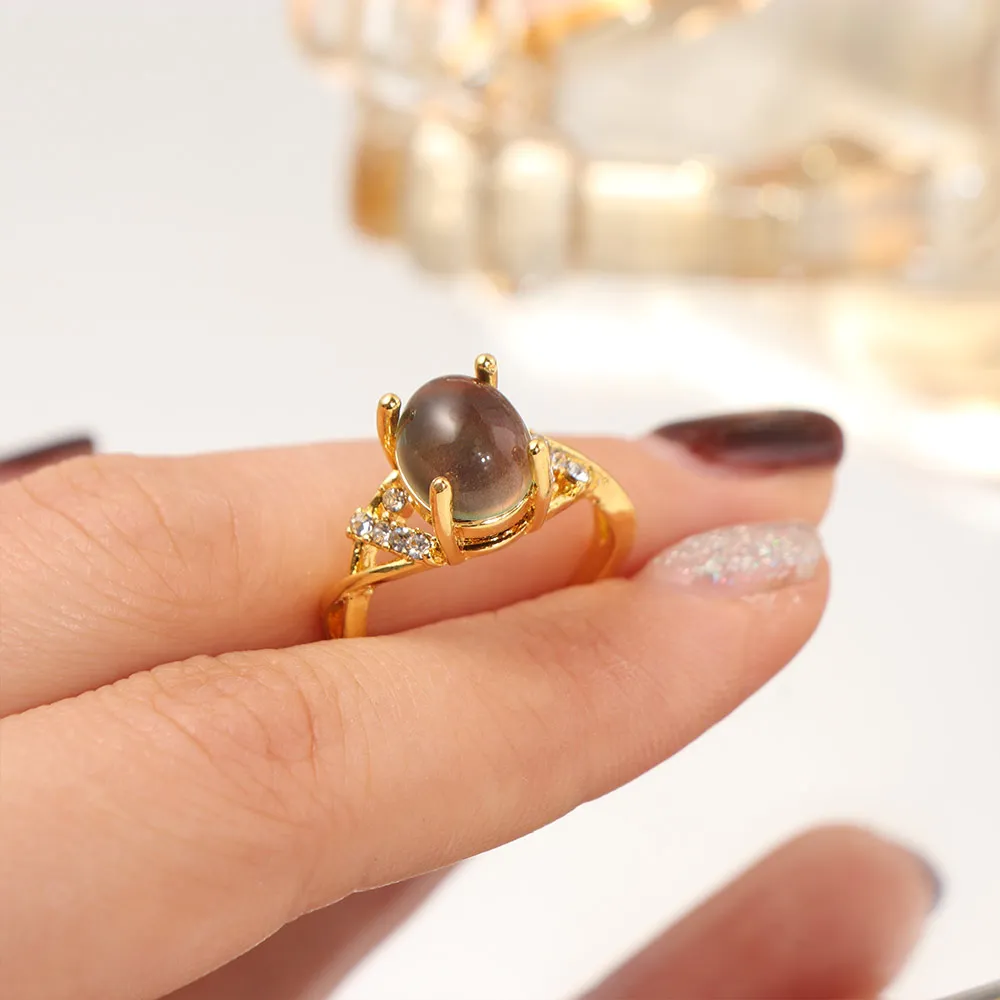 Temperature Control Color Retro Adjustable Mood Rings Moon Stone Oval Changing Color Ring Fashion Jewelry
