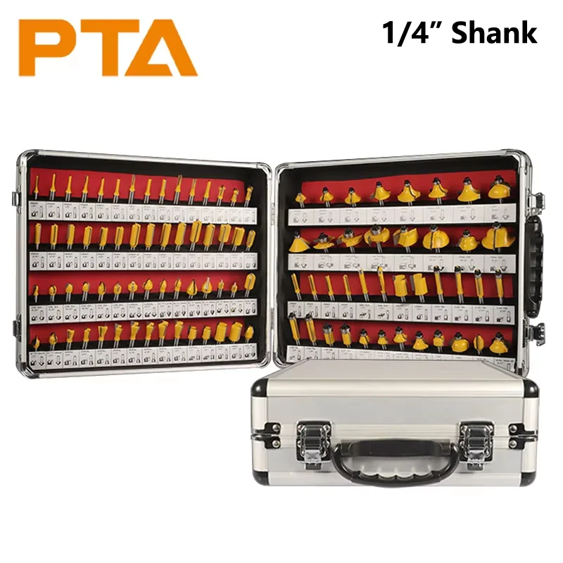 

6.35MM Shank 100PCS Yellow DIY Wood Router Bits Set Woodworking Milling Cutter for Wood End Mill Face Mill Engraving Tool