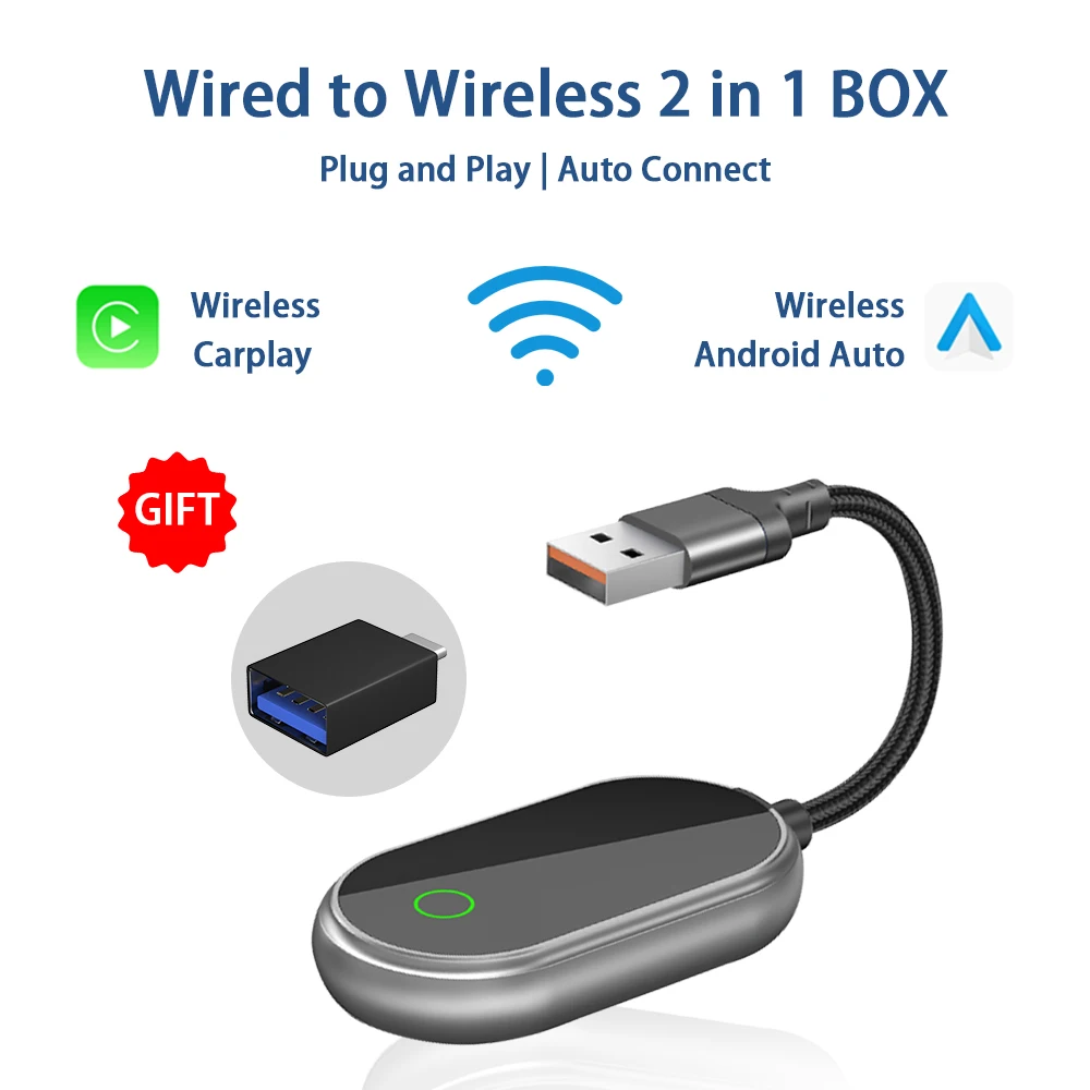 

BYLITU НОВЫЙ беспроводной адаптер CarPlay 2-в-1, беспроводной Android-автоматический ключ для OEM-проводных автомобилей CarPlay Plug and Play Bluetooth