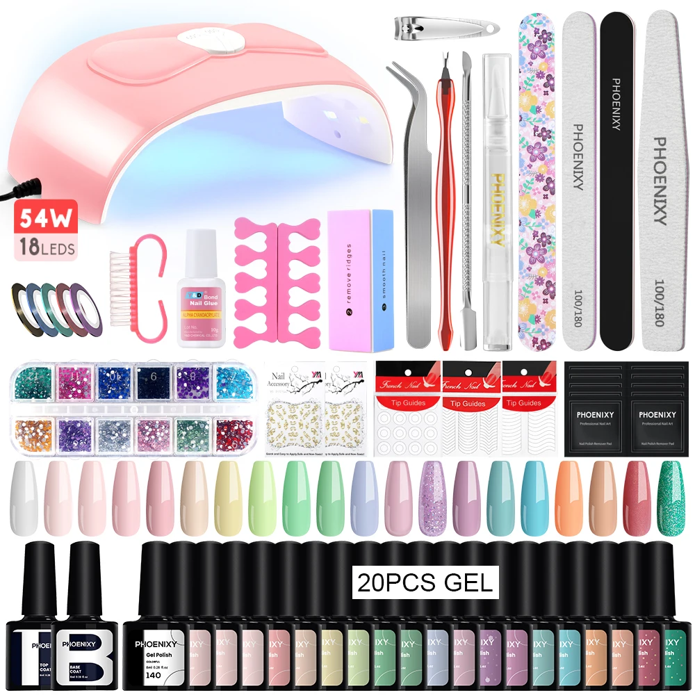 Manicure Set With Nail Drying Lamp UV Nail Gel Polish Kit 12/20 Colors Gel Polish Set Semi Permanent Gel Varnish Nail Tools Kit