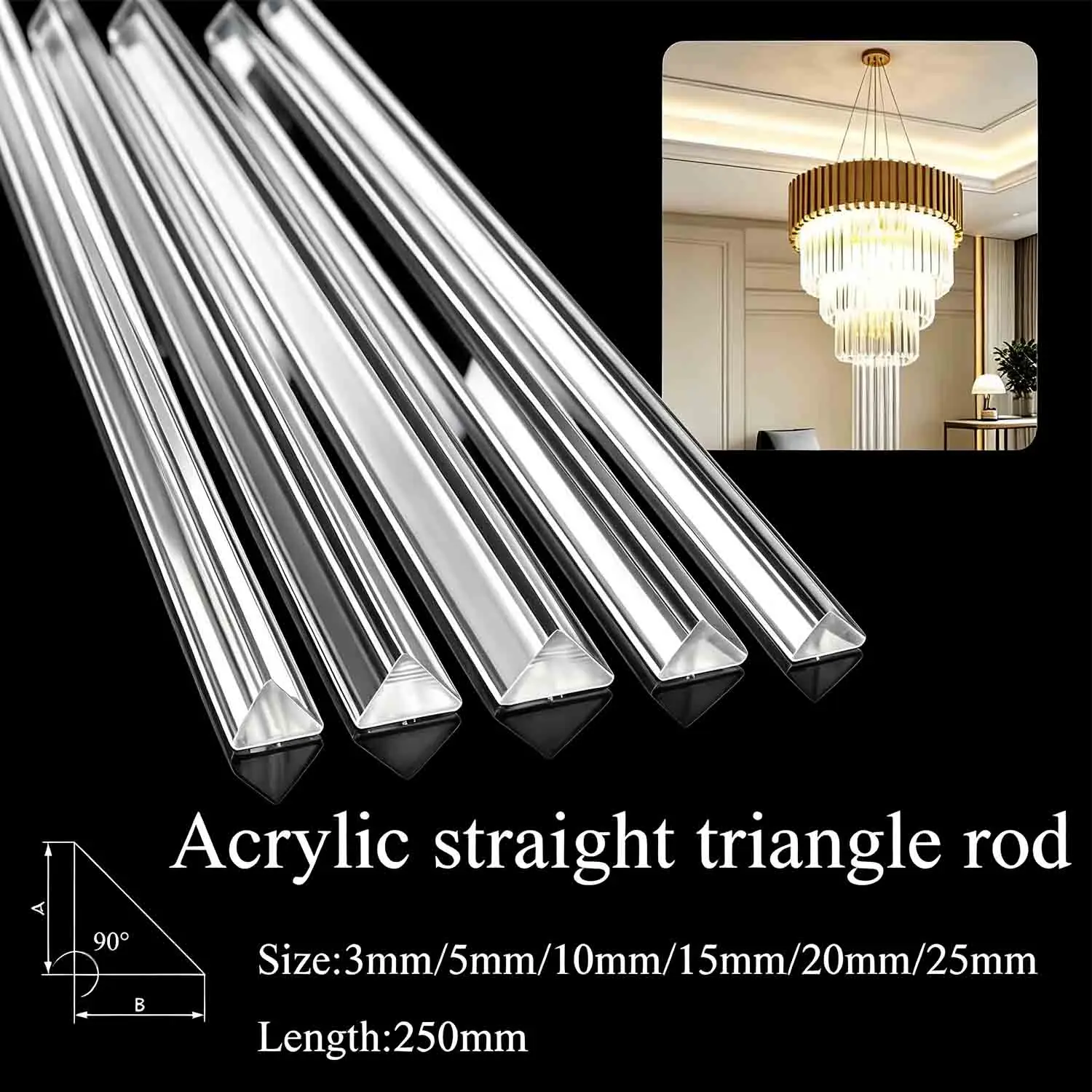 5Pcs Clear Acrylic Triangle Bar Strip Solids Wand Transparents Rod Right Triangle Light Guide Column Stick DIY Model