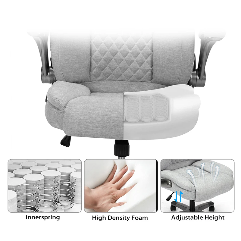 Gray Office Chair With Flip-Up Armrests And Wheels, Executive Office Chair On-Site