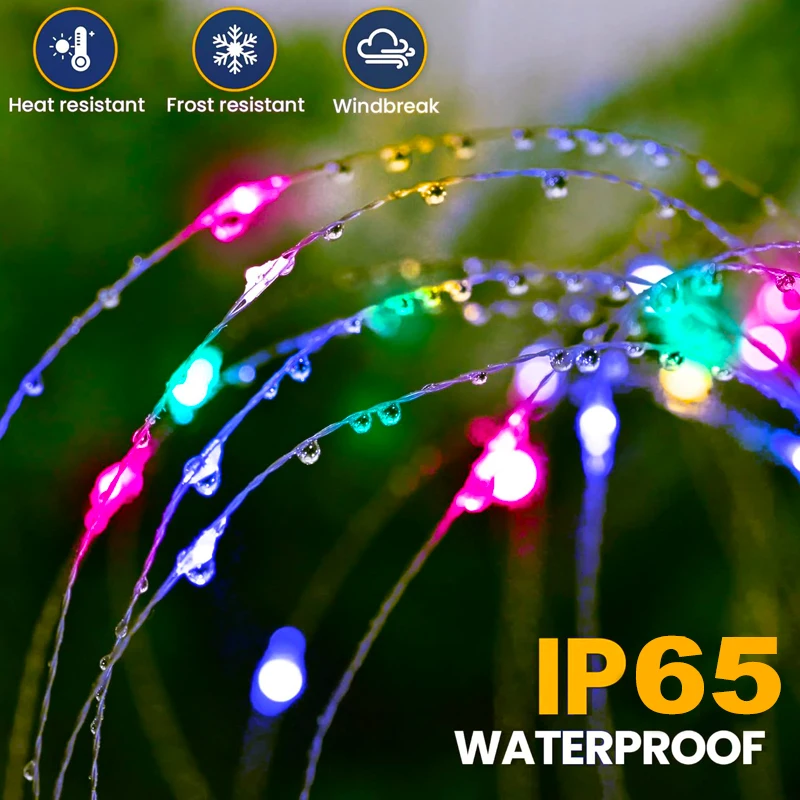 Solar Firework Light Outdoor Garden Flower Lights Decorative with Stake for Yard Patio Garden Pathway Courtyard Villa Lawn Lamp