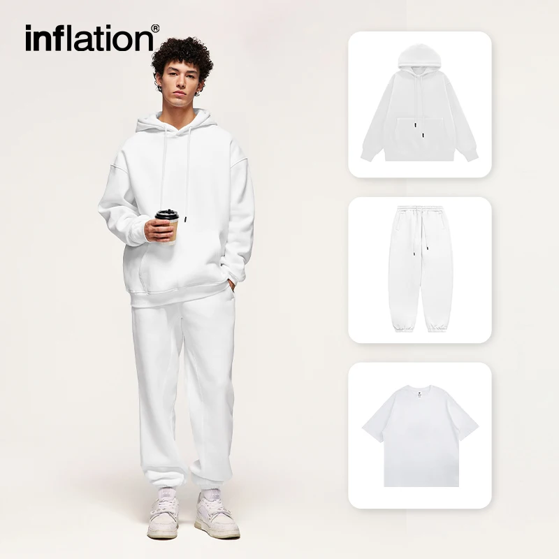 

INFLATION Winter Thick Fleece White Tracksuit Set Matching Jogging Suit Unisex (hoodie,sweatpant,t-shirt)