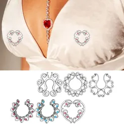 Fake Nipple Rings for Women Hollow Pattern Fake Piercing Nipple Clamp 316L Stainless Steel Beach Party Chest Decor Body Jewelry