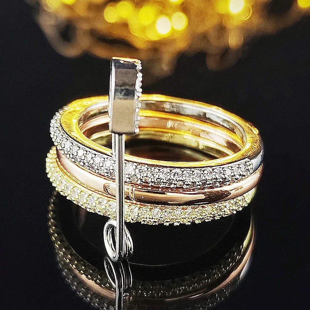 Fashion Pin Connection Three Layers Designer Fashion Ring for Women Valentine's Day Gift Jewelry