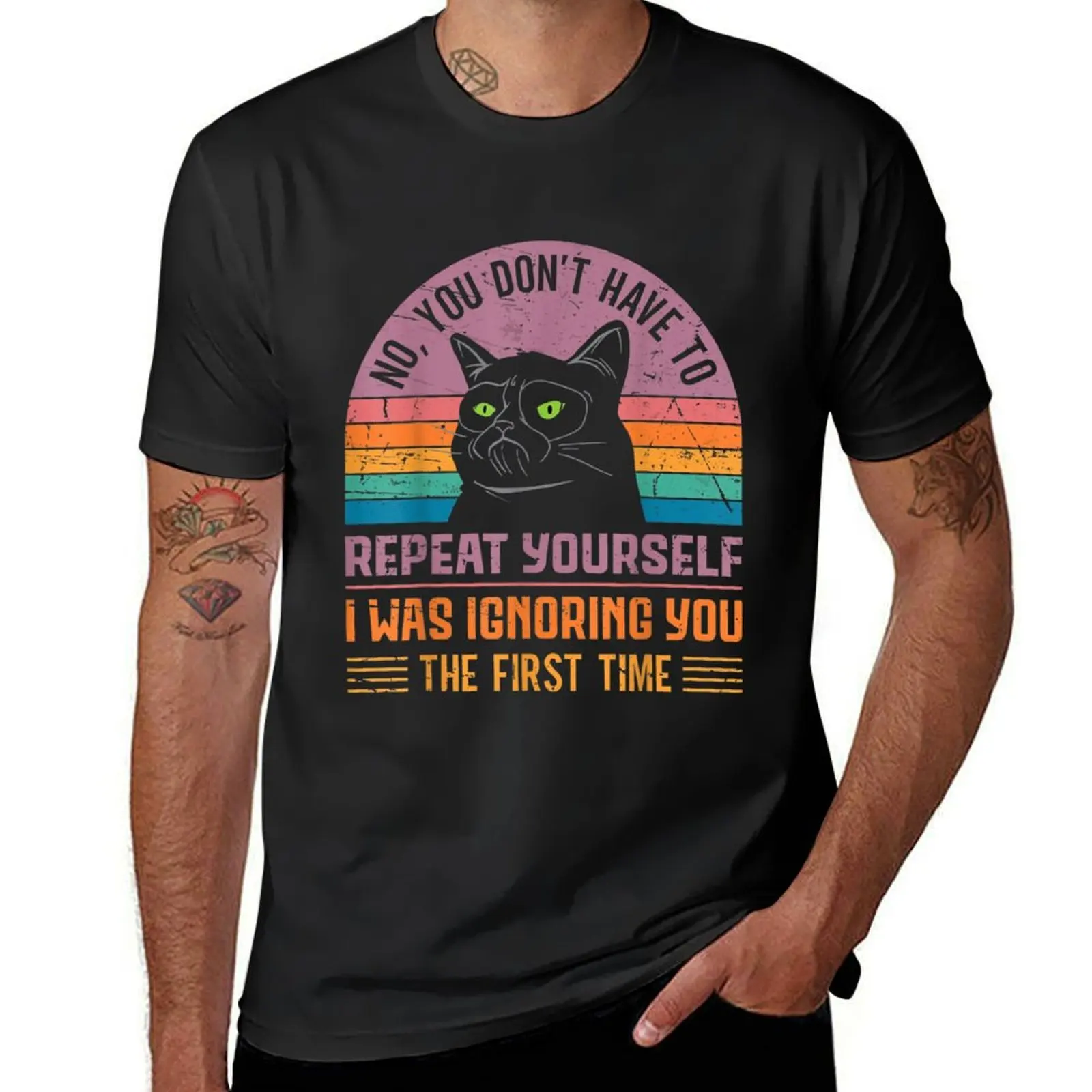

Humor Funny Saying Heedless Sarcasm Ironical Cat Vintage T-Shirt anime funny shirt cotton oversizeds mens plain t shirts