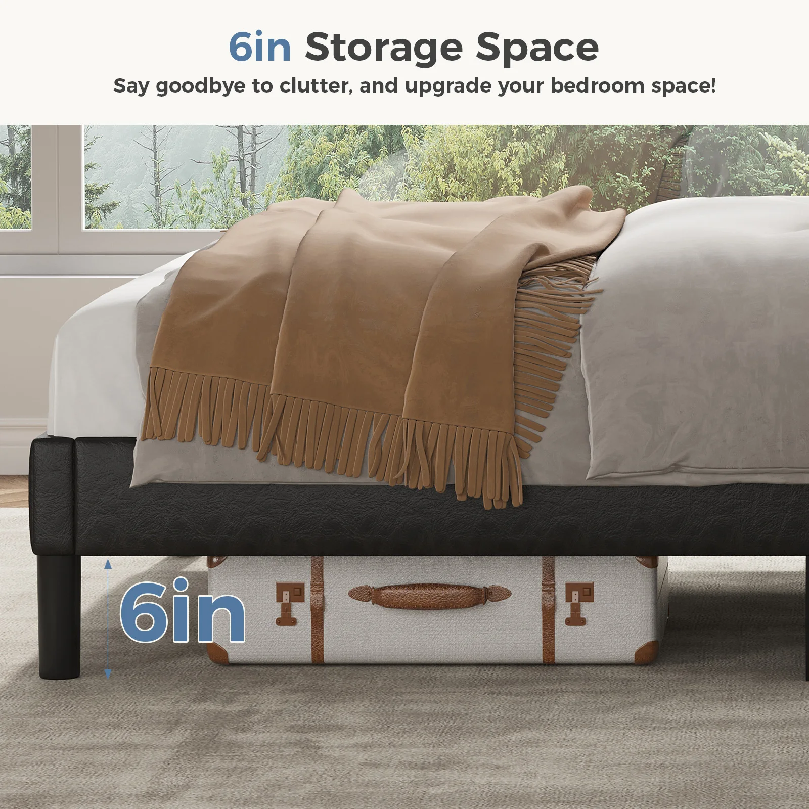 Bedroom setup with upholstered bed