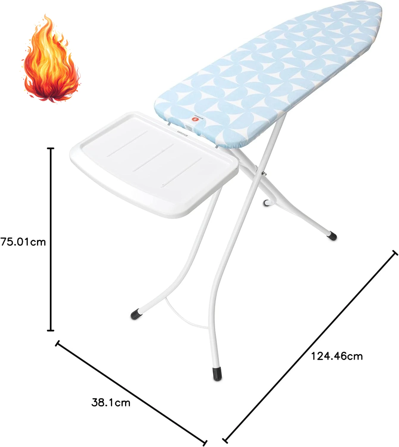 

Size B Ironing Board (49x15 in) 7 Height Options, Solid Steam Unit Rest Holder (Fresh Breeze) Non-Slip Feet, Anti-Collapse