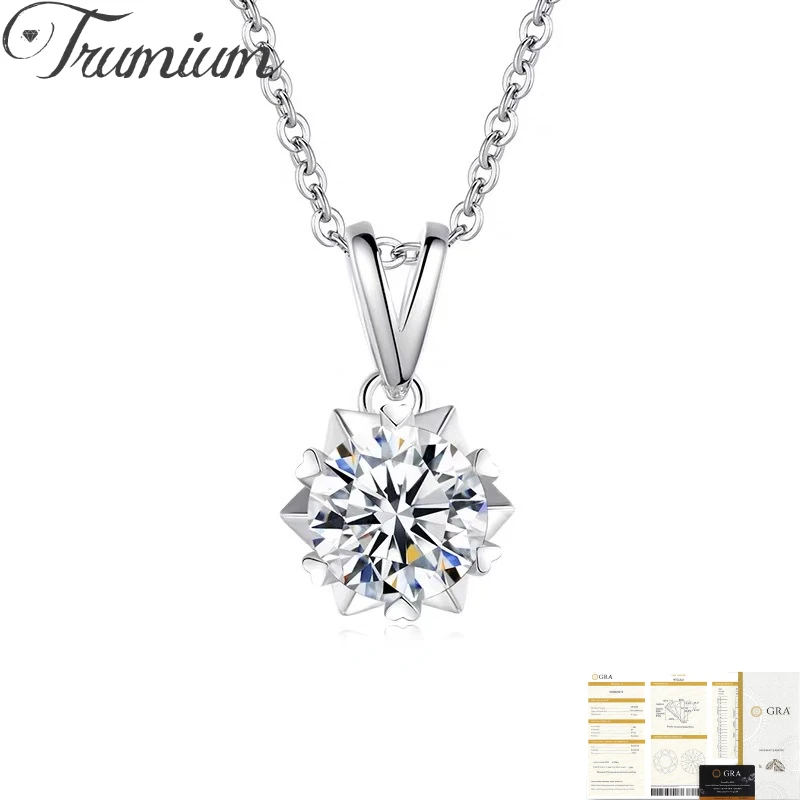 Trumium 1CT D Color VVS1 Moissanite Necklace For Woman Snowflower Pendant With Chains Wedding Anniversary Fine Jewellery Gifts