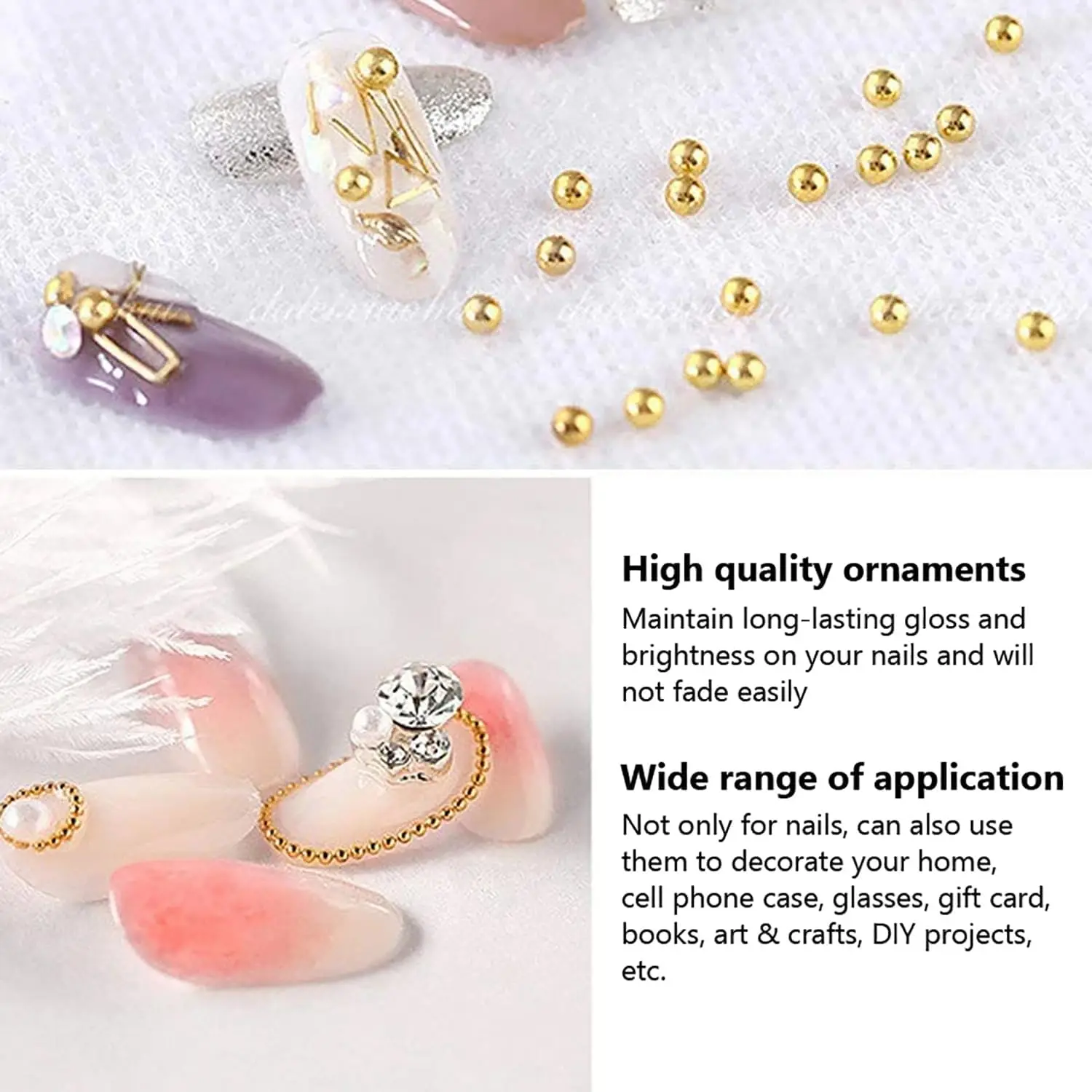 3D 캐비아 네일 비즈, 금속 네일 참, 골드 실버 스틸 비즈 쥬얼리, 혼합 크기, 네일 장식