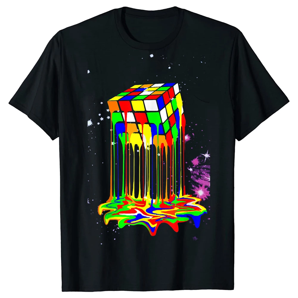 Awesome Graphic Melting Rubics Cube Print Casual Versatile TShirt Men Women Boys Streetwear Fashion Oversized Short Sleeve Tops