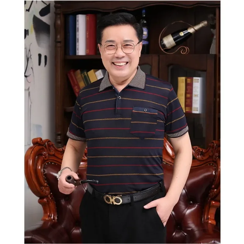 Luxury Golf Polo Shirts Short-sleeved T-shirt Summer Men Clothing Business Stripes Ice Silk Tops Loose Tees Polo T Shirt for Men