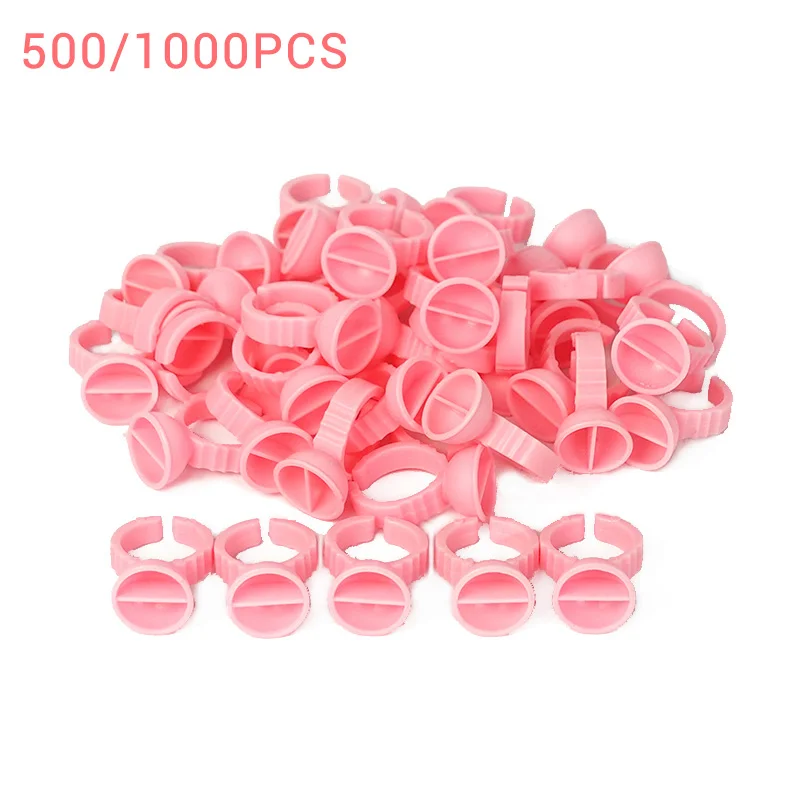 

500/1000PCS Disposable Glue Holder for Eyelashes Extension Tattoo Pigment Pink Ring Cup Wholesale False Eyelashes Accessories