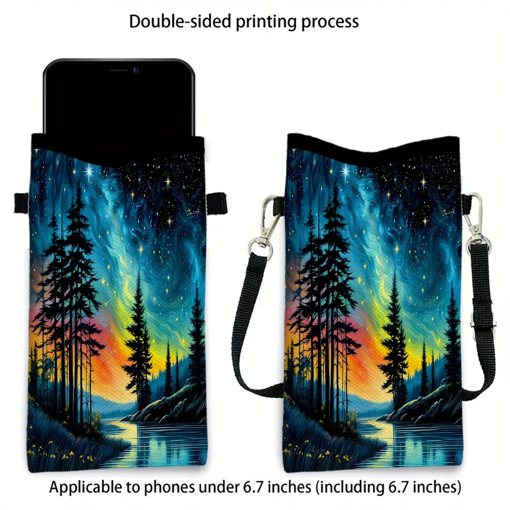 

Sun and Moon Tapestry Wall Hanging Psychedelic Phone Pouch with Lanyard, Exquisite Pattern Print CrossbodyBag Shoulder Bag5.16