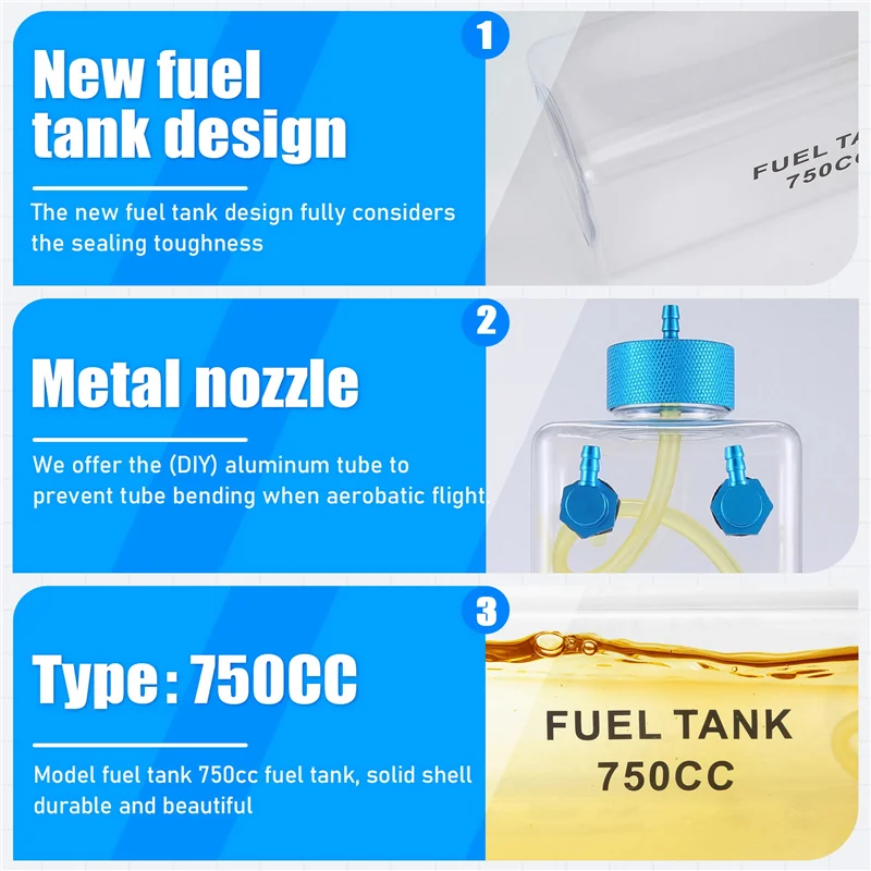 AS96-Serbatoio carburante Benzina Bottiglia di plastica trasparente CNC per aereo RC a gas e Nitro