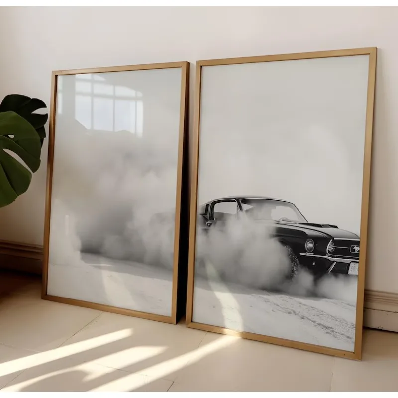 Retro Ford-Mustang Minimalist Auto Black and White Classic Sports Car Poster Canvas Painting Wall Art Pictures Home Decor