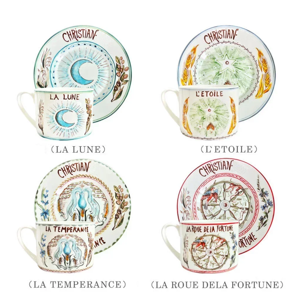 

Tarot Style Coffee Cups Star Sun Cup Saucers Ceramic Tableware Teacup Set Coffee Cup Set Coffee Mugs Ins style For Afternoon Tea