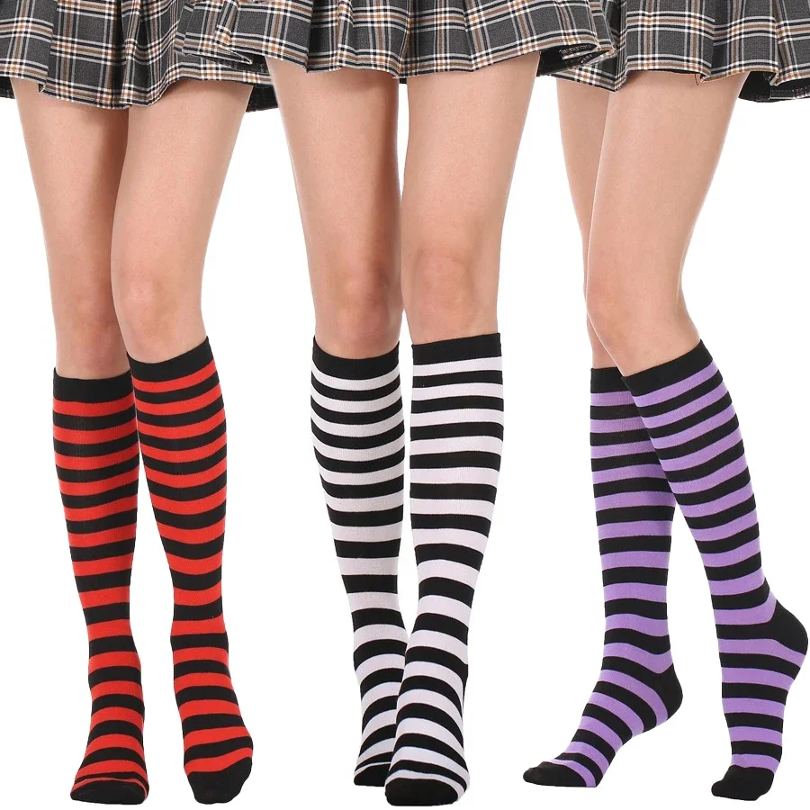 

1 Pair Womens Winter Warm Knee High Sock, Striped Wool Cozy Thick Hiking Skiing Comfy Thermal Boot Long Yoga Sports Cute Socks